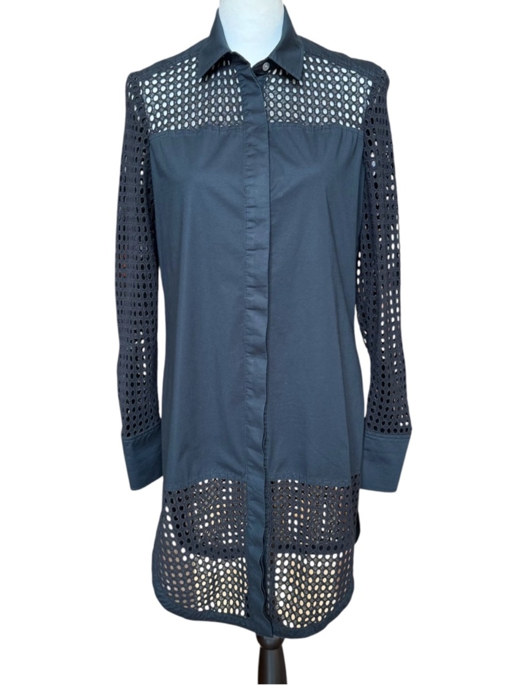 Banana Republic Eyelet Tunic Women’s 6 Tall Navy Button Up Office